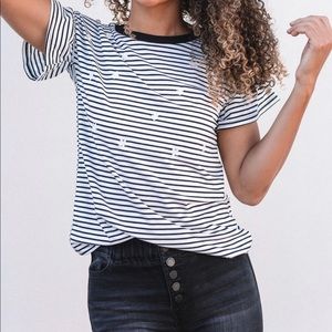 Black and white stripe + flower top